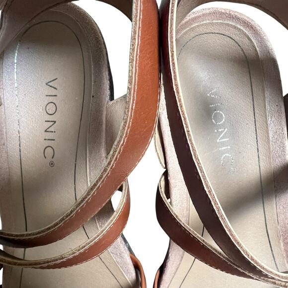 Vionic Clarissa Brown Leather Wedge Sandals Size 9 Strappy - Picture 9 of 14
